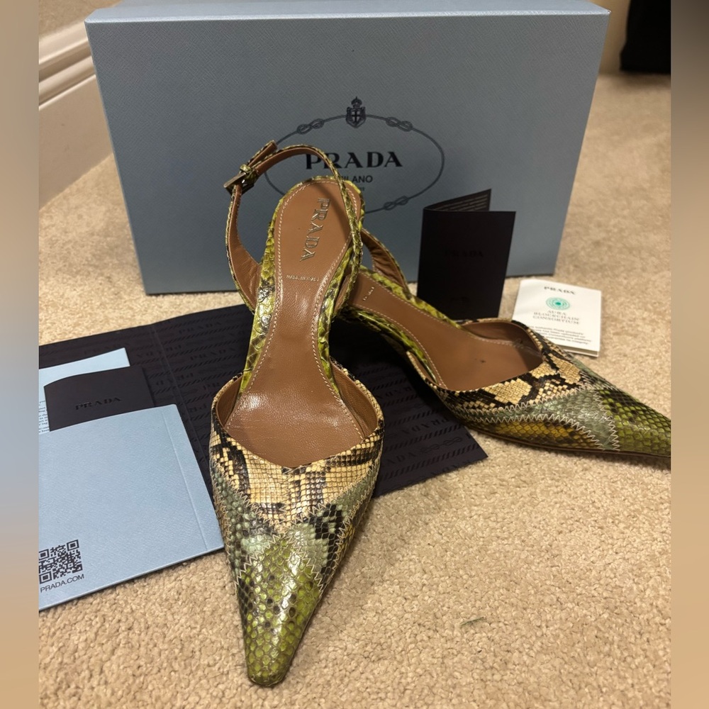 SOLD Prada Multi Color Snakeskin Kitten Heel Slingbacks in Box